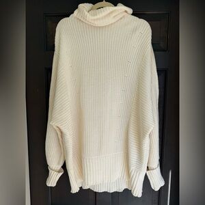Free People Women's Cream Turtleneck Sweater Size Small Oversized Comfy Cozy
